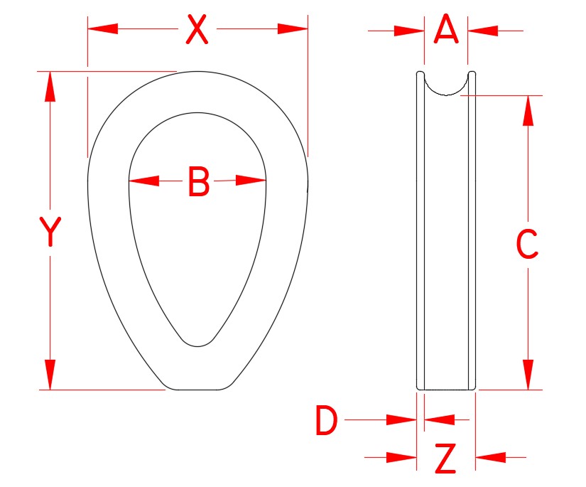 Stainless Steel Extra Heavy Duty Thimble, S0123-XH06, S0123-XH08, S0123-XH10, S0123-XH13, S0123-XH16, S0123-XH20, S0123-XH22, S0123-XH25, Line Drawing Stainless Steel Extra Heavy Duty Thimble, S0123-XH06, S0123-XH08, S0123-XH10, S0123-XH13, S0123-XH16, S0123-XH20, S0123-XH22, S0123-XH25, Line Drawing